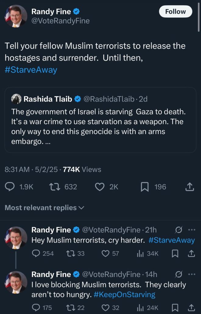 Congressman Calls for Palestinian Starvation, Media Silent!