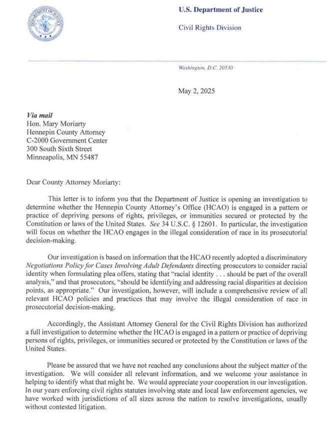DOJ Investigates Hennepin County's Race-Based Plea Deal Policy!