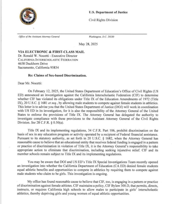 DOJ Investigates JurupaUSD: Male Athlete Dominates Girls' Championships! — Title IX investigation, female athletes rights, gender equality in sports
