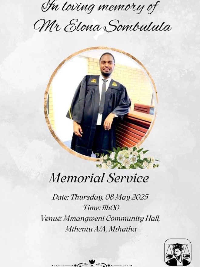 Death Announcement: Mr. Elona Sombulula, Regional Court Prosecutor