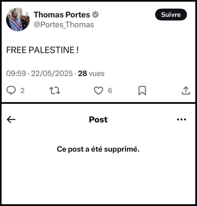 Député LFI supprime son post "FREE PALESTINE" après meurtre — Israël ambassade meurtre, réaction politique Palestine, suppression post Thomas Portes