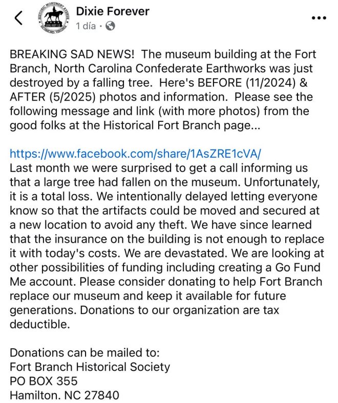 Fort Branch Museum Destroyed by Tree: A Controversial Loss? — Fort Branch Historical Society, North Carolina historical preservation, Civil War museum restoration