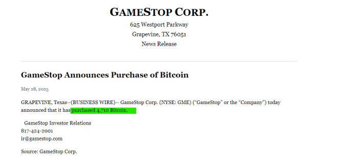 GameStop's Bold Move: 4,710 Bitcoin Purchase Shocks Wall St! — Bitcoin investment news, GameStop cryptocurrency strategy, $GME stock market update