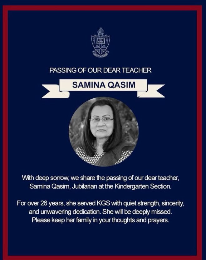 Heartbreaking Death of Ms. Samina Qasim, Beloved Educator