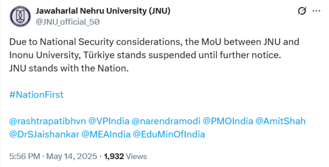 JNU Suspends Turkey MoU: National Security or Political Drama?