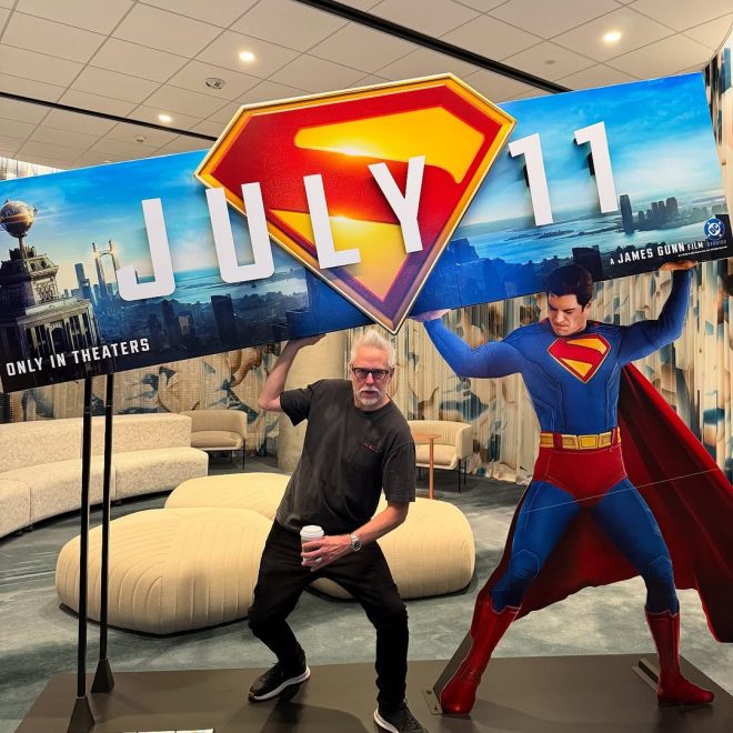 James Gunn's Controversial Superman Standee Sparks Heated Debate! — James Gunn Superman reveal, new Superman movie promotion, Superman standee design 2025