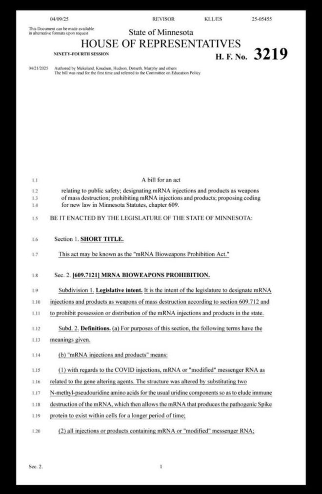 Minnesota Declares mRNA Vaccines 'Weapons of Mass Destruction'