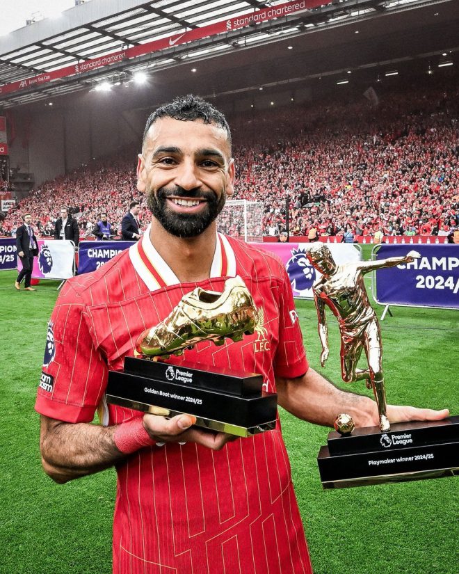 "Mo Salah shatters records with fourth Premier League title win, named Player of the Season after reaching historic G/A milestone! πβ½οΈπ₯" β
Mohamed Salah Premier League Golden Boot winner
Record-breaking season for Mohamed Salah
Mohamed Salah top scorer in Premier League 2025