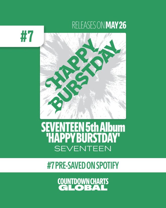 SEVENTEEN's 'HAPPY BURSTDAY' Shocks Fans with Surprising Chart Rank! — SEVENTEEN new album release, Spotify countdown chart updates, K-pop album pre-save 2025