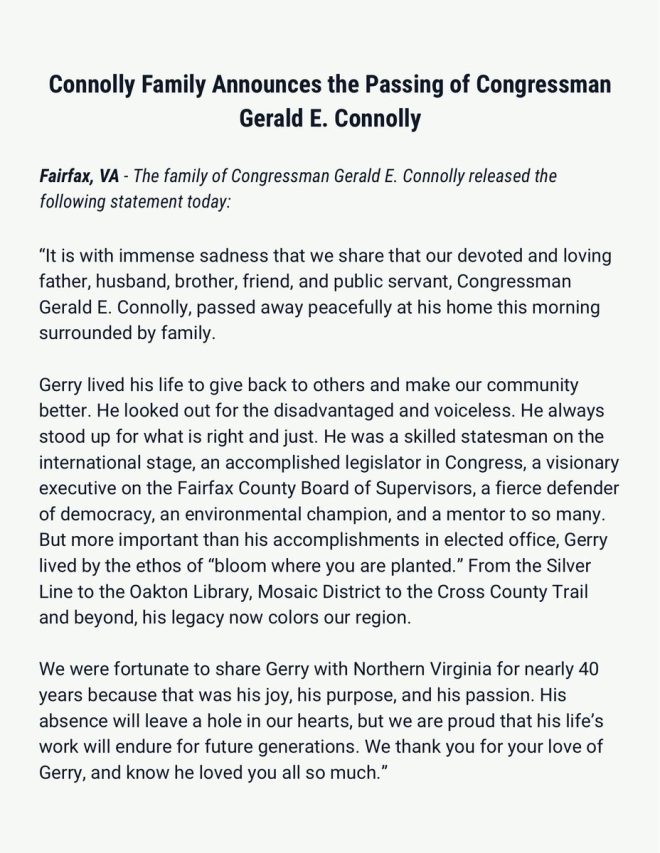 Shocking Loss: Rep. Gerry Connolly Dies Just Weeks After Cancer Return — Gerry Connolly obituary, Virginia Congressman cancer news, House Oversight Committee updates
