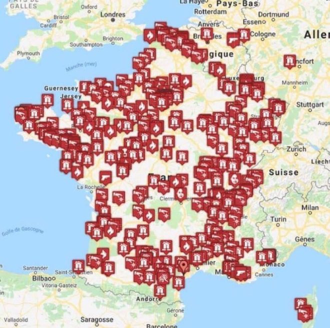 Shocking Map Reveals Alarming Surge of Church Attacks in France — church vandalism in France, burned churches 2025, destroyed places of worship France