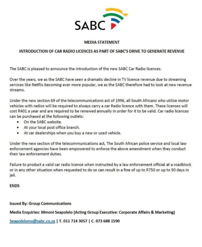 Shocking SABC Plan: New Monthly Car Radio License Fees!