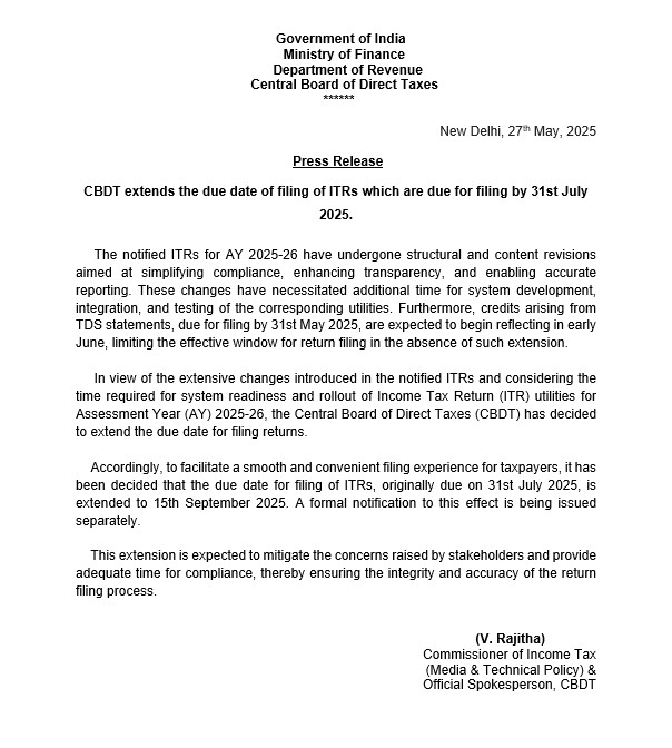 Shocking Tax Deadline Delay: What’s Behind the CBDT's Decision? — Kind Attention Taxpayers, ITR filing extension 2025, CBDT announcement 2025