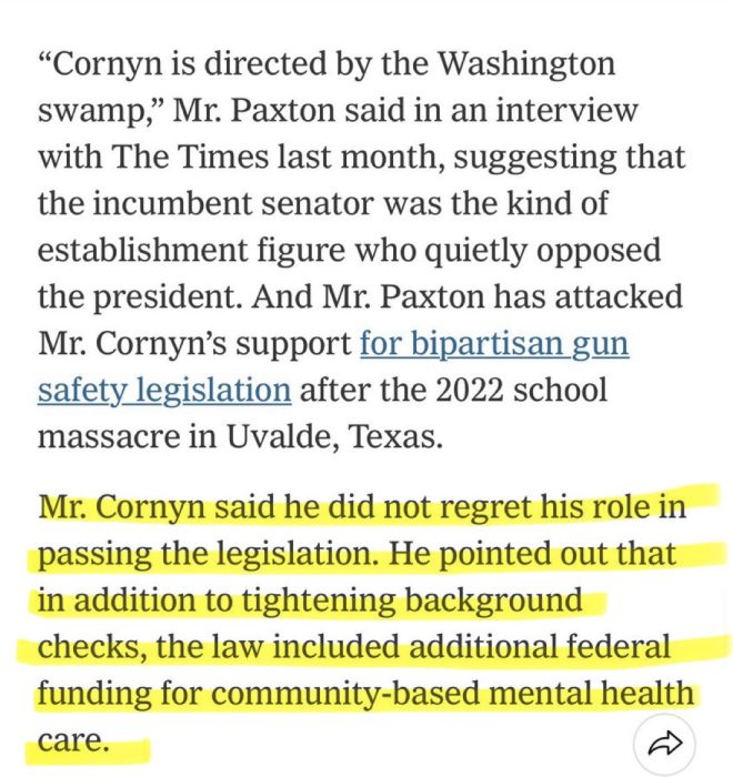 Texas Senate Shock: Cornyn Defends Biden's Gun Control Alliance! — In a newly released article about the Texas Senate primary between @JohnCornyn and @KenPaxtonTX that was published in @nytimes today, @JohnCornyn said he doesn’t regret partnering with Joe Biden and the Democrats to pass restrictive gun control in 2022.
President Trump.
Incredible, Amazing, Unbelievable