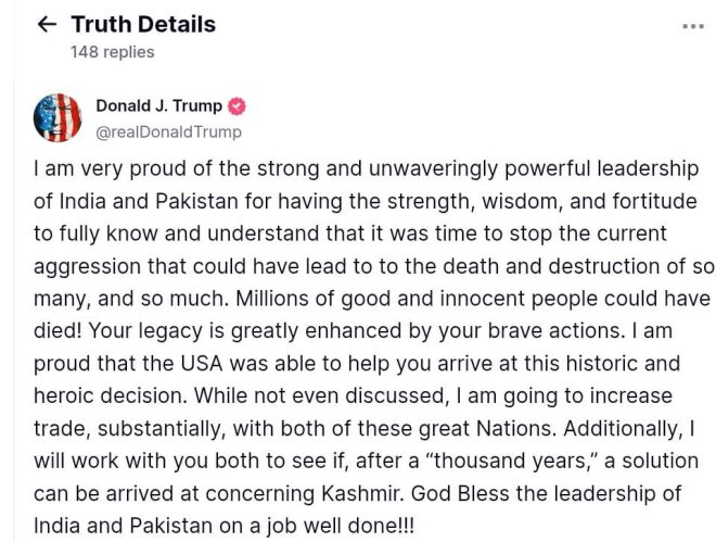 Trump Claims US Brokered Historic India-Pakistan Peace Deal!