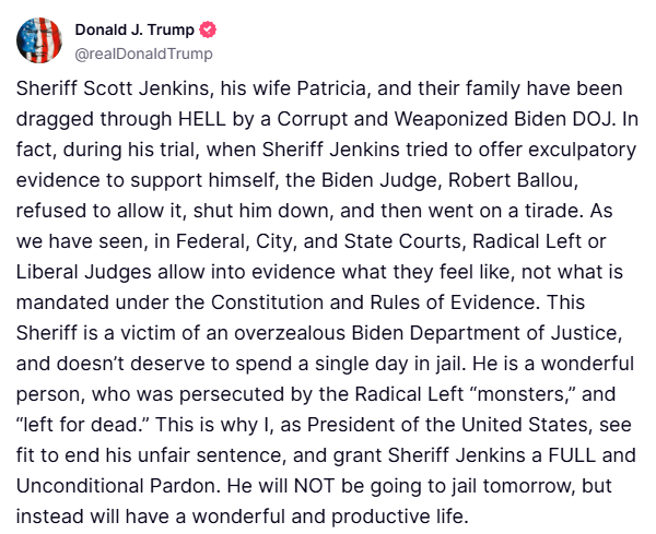 Trump Pardons Sheriff Jenkins: A Political Power Play Unveiled! — Trump pardons Jenkins, Biden DOJ controversy, Sheriff Scott Jenkins news