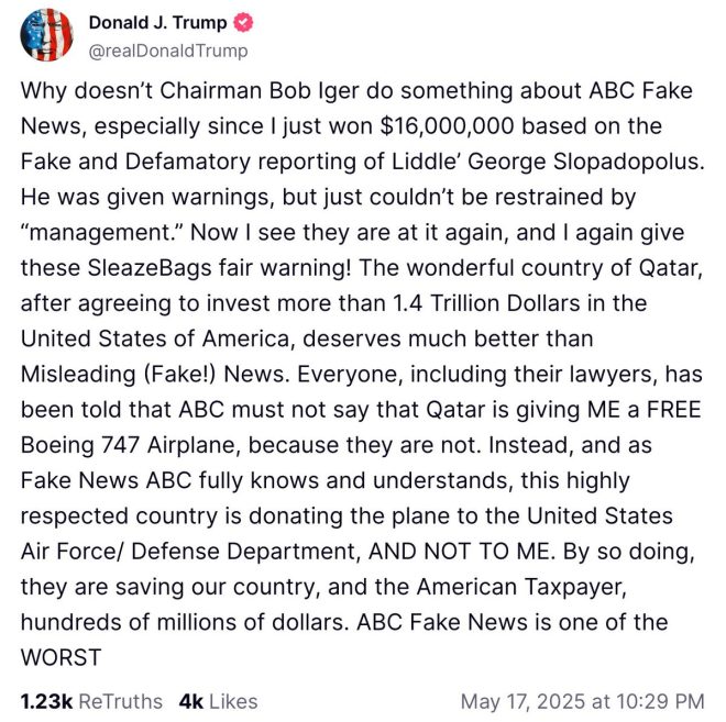 Trump's Boeing 747 Controversy: Threatens ABC News with Lawsuit! — Trump lawsuit ABC News Qatar Boeing 747, Trump threatens ABC News Qatar plane 2025, Qatar Boeing 747 Trump legal action