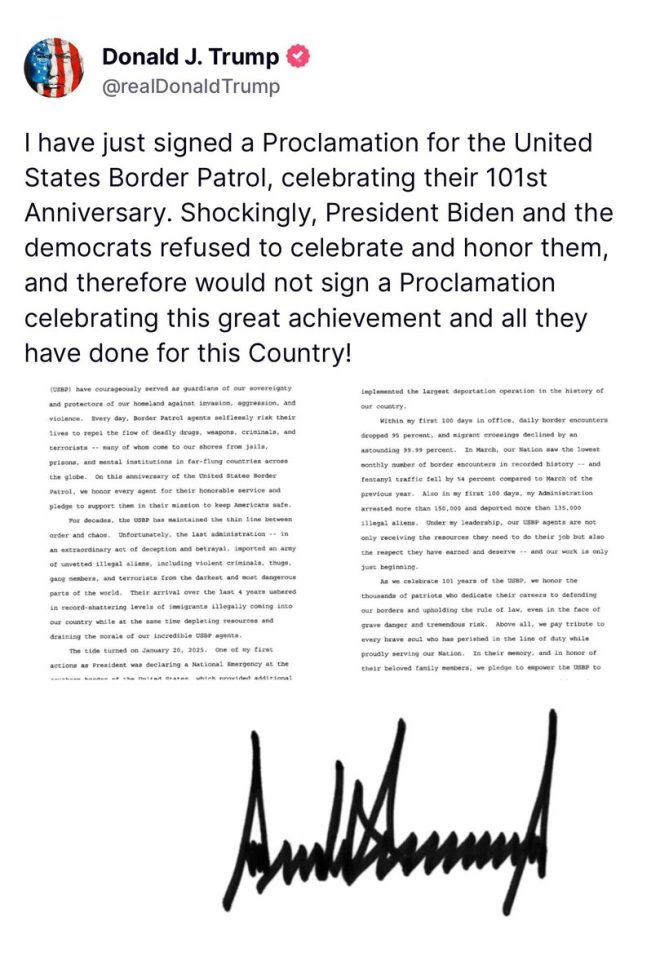 Trump's Bold Claim: Biden Snubs Border Patrol's 101st Celebration! — Trump Border Patrol Anniversary, Biden Border Security Proclamation, 2025 Trump Immigration Policy