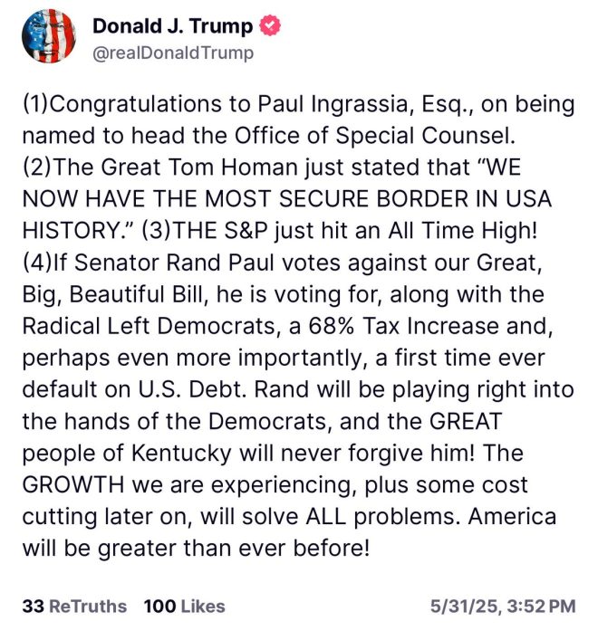 Trump's Bold Warning: 'Kentucky Won't Forgive Rand Paul'! — Trump Kentucky politics, Rand Paul voting decision, Big Bill controversy