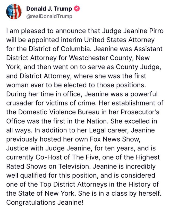 Trump's Shocking Move: Judge Jeanine Pirro Takes Over as US Attorney—DC in Turmoil, What's Next?