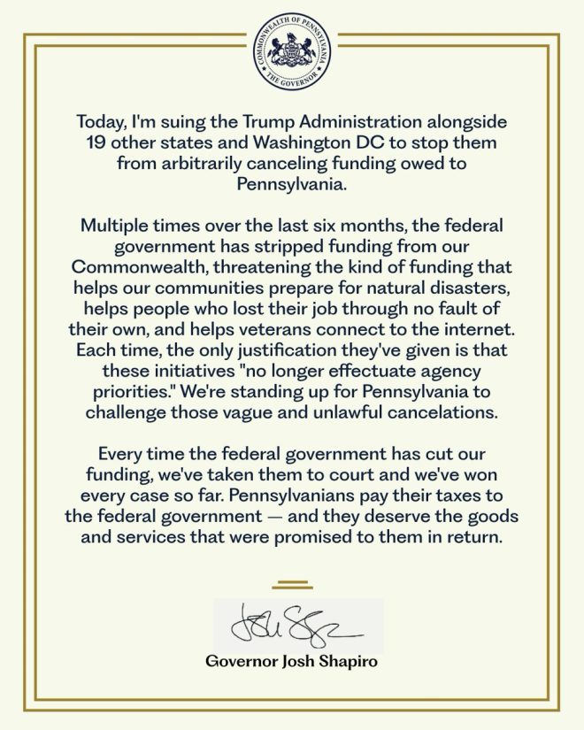 19 States Unite Against Trump: Funding Battle Escalates! — lawsuit against federal government, state funding disputes 2025, Pennsylvania funding crisis