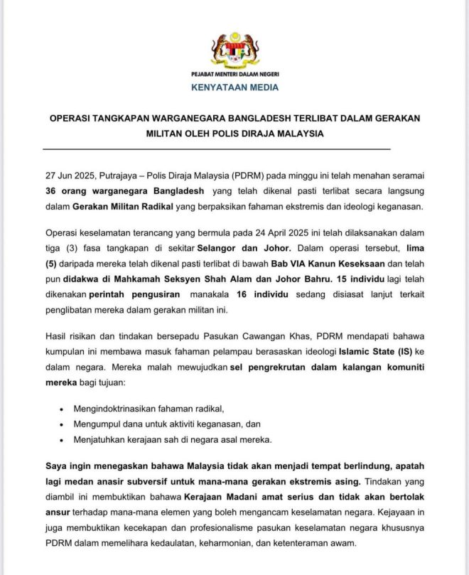 36 Bangladeshi Nationals Arrested in Shocking IS Militant Link! — radical militant arrests Malaysia, Bangladeshi nationals detained terrorism, Islamic State extremist activities 2025