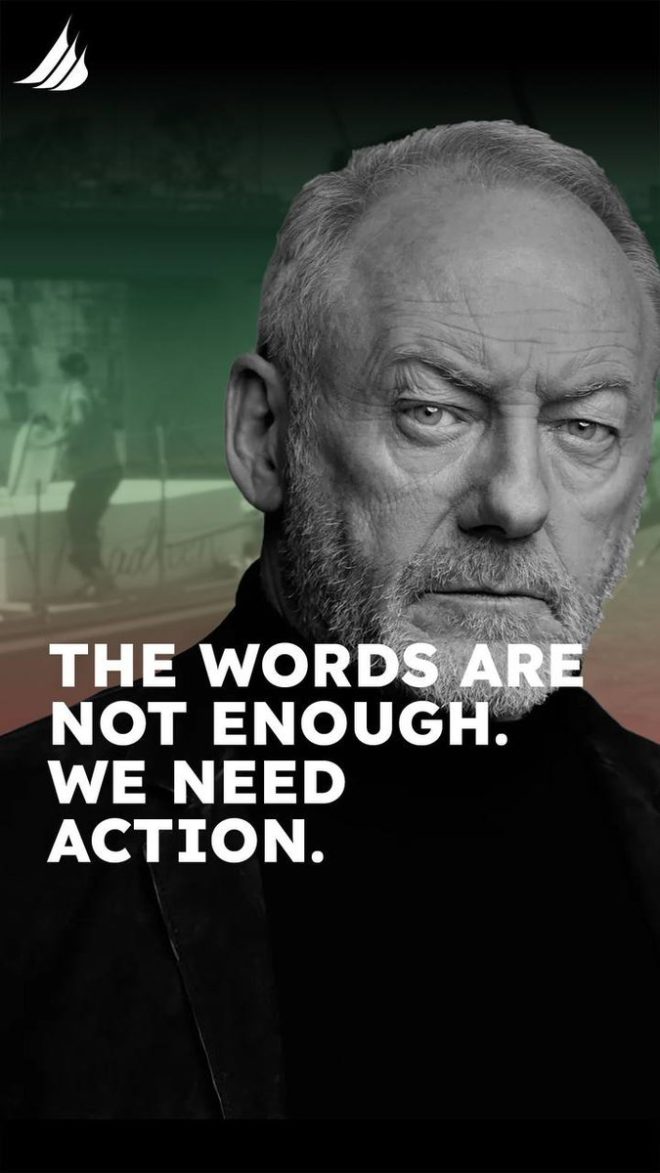 Actor Liam Cunningham Slams Global Inaction During Farewell — Liam Cunningham Sicily, Madleen farewell Catania, global government inaction 2025