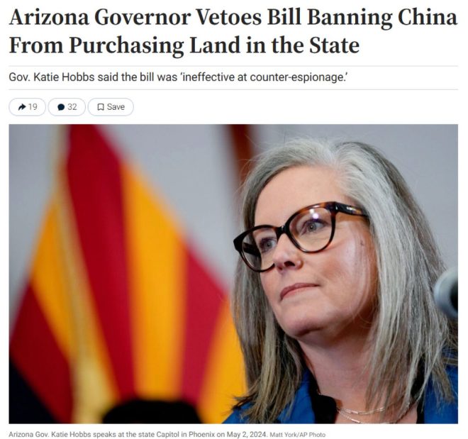 Arizona's Shocking Move: China Can Buy Land Near Bases! — China land acquisition Arizona, military base security concerns, Governor Katie Hobbs veto news