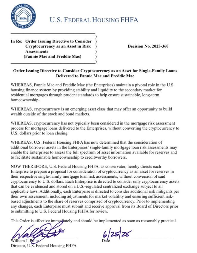 BREAKING: Crypto Now Counts as Mortgage Asset in US? — Bitcoin mortgage eligibility, crypto as collateral for loans, Federal Housing Finance Agency updates 2025