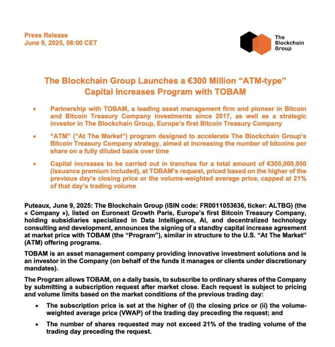 BREAKING: €300M ‘ATM’ Plan to Boost Bitcoin Holdings! — Cryptocurrency Investment Strategy, European Bitcoin Acquisition, Blockchain Capital Initiative 2025