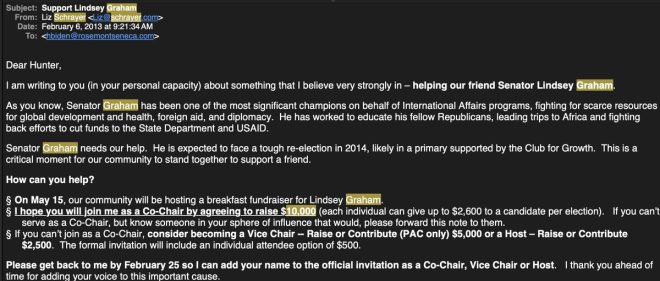 "Bombshell: Hunter Biden's Leaked Email Exposes Senator Graham's Hidden Connection to USGLC CEO Liz Schrayer" — Senator Lindsey Graham, War Advocate, Hunter Biden Email Leak, USGLC CEO Connection