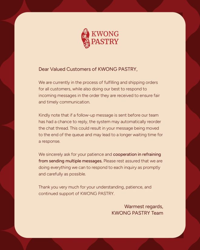 Breaking: Shocking New Policy on Egg Roll Orders! — Important announcement, please refrain from sending multiple messages, Kwong Pastry updates 2025