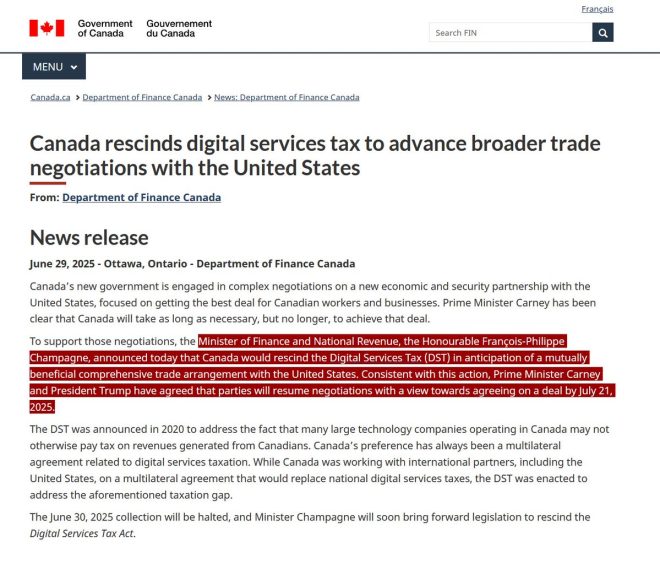 Canada's Shocking Tax Reversal: Tech Giants Celebrate! — trade negotiations Canada, U.S. tech tax policy, Carney trade agreement 2025