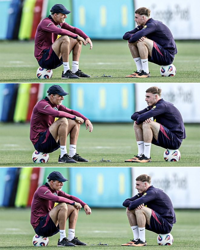 Cole Palmer receives one-to-one with Thomas Tuchel during England training - sparking rumors of a potential transfer? — Cole Palmer Thomas Tuchel training, England football past and present, Manchester City Chelsea coaching session
