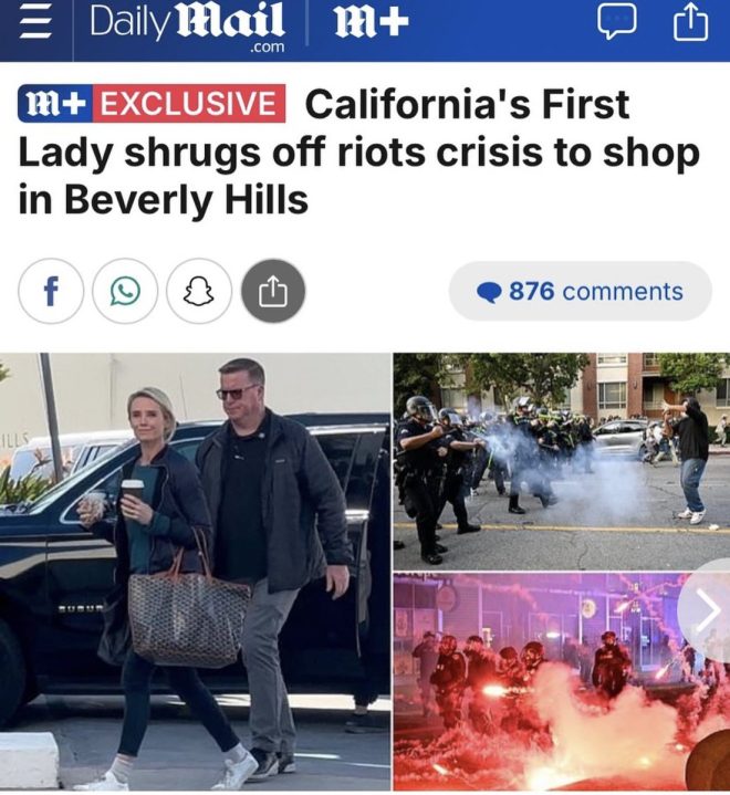 "Dear God: Gavin Newsom's Wife Splurges on $4k Purse Amid Chaos in LA" —  Faithful prayer, Divine intervention