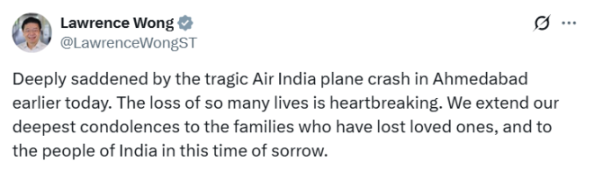 Death in Ahmedabad: PM Lawrence Wong Mourns Air India Crash