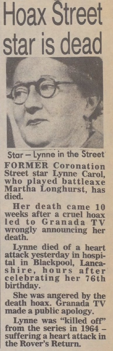 Death of Lynne Carol: Coronation Street Star Remembered