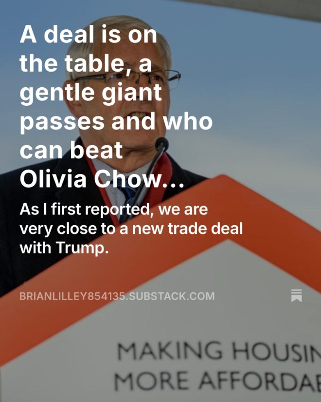 Death of Marc Garneau: A True Gentleman Remembered
Trump Deal Talks Heat Up: I Like Being Right
Seeking a Candidate to Challenge Olivia Chow
Read the Newsletter for More Updates