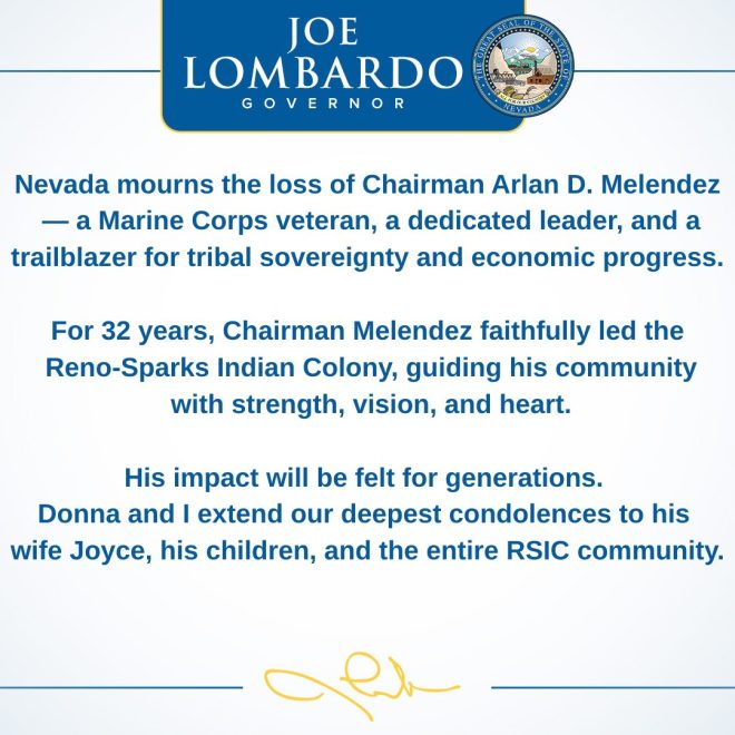 Death of Reno-Sparks Indian Colony Chairman Arlan D. Melendez