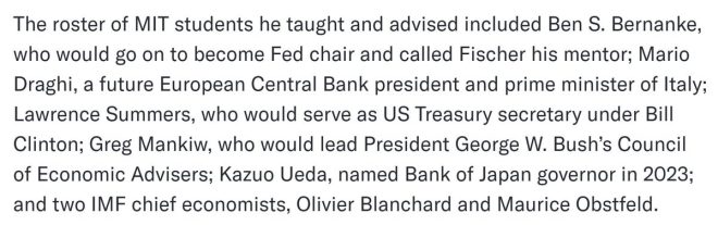 Death of Stan Fischer: A Great Economist and Teacher Lost
