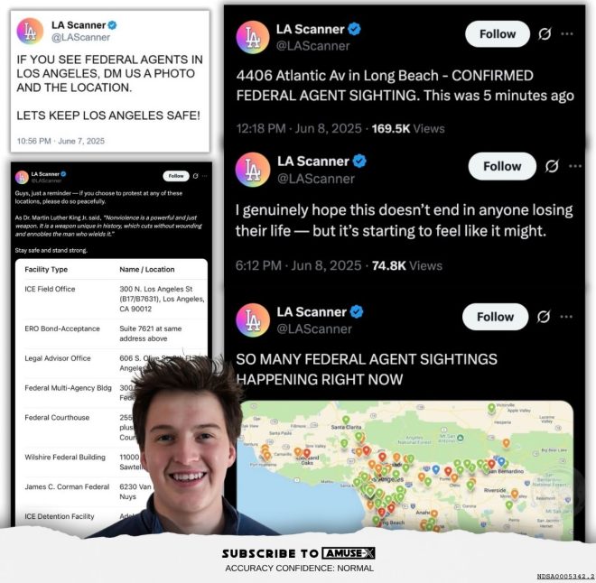 "Democrat Activist Exposed: LA Scanner 𝕏 Account Doxxes Federal Agents, Incites Riots!" —  Democrat activists, LA Scanner 𝕏, federal agents attack 
Protesters, federal buildings, Jack Quillin 
Riots, doxxing, insurrection 2025