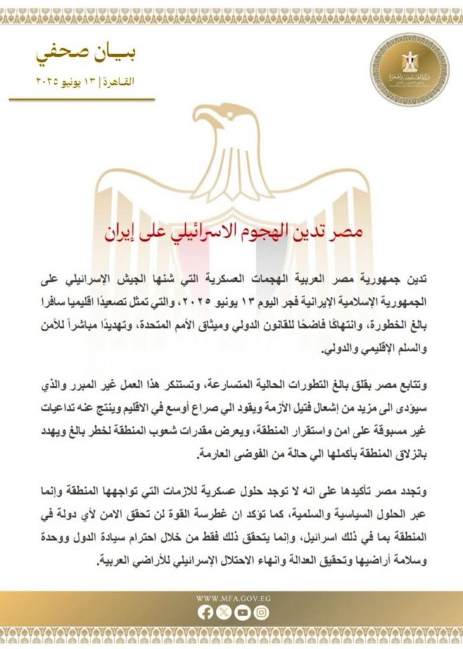Egypt's Bold Move: Condemns Israel's Strikes on Iran! — Egypt military response, Middle East conflict news, Arab nations solidarity