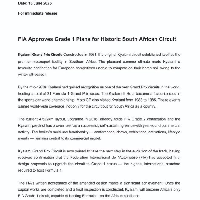 FIA Shocks World: Kyalami Circuit Set for F1 Upgrade! — Motorsport News Updates, Formula 1 Circuit Developments, Kyalami Grand Prix News 2025
