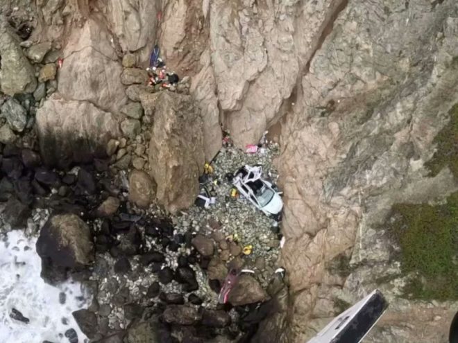 Family's Cliff Dive: Was It a Sinister Act or an Accident? — cliff driving accidents, Tesla safety concerns, Pacific coast road dangers