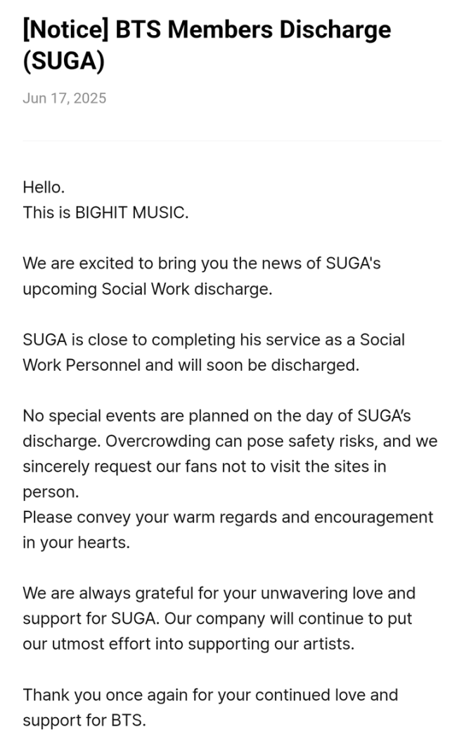 Fans Outraged: Suga's Discharge Plans Spark Controversy! — BTS Suga discharge news, Suga military service update, BTS fan safety notice
