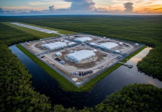 Florida's New Detention Center Surrounded by Gators!  
Is Nature the Ultimate Security Measure? Vote Now! —  Florida detention center, alligator security facility, immigration holding site 2025