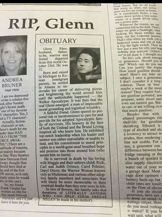 Glenn's Death: Fans Mourned with Real Newspaper Tribute
