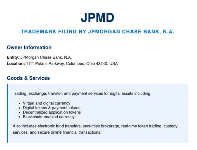 JPMorgan's Shocking Move: Is 'JPMD' the Future of Money? — JPMorgan stablecoin news, cryptocurrency trademark filings, JPMD digital currency launch