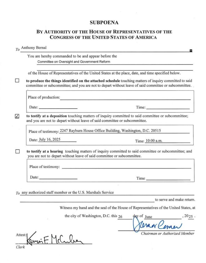 Jill Biden's Chief of Staff Subpoenaed: What’s the Secret? — Congress subpoenas Biden officials, Anthony Bernal testimony Congress investigation 2025, White House staff legal issues