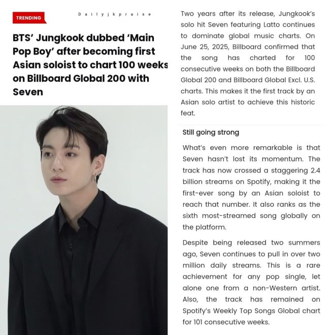 Jungkook Crowned 'Main Pop Boy' Again—What's His Secret? — Jungkook Billboard success, K-pop global impact, Main Pop Boy achievement